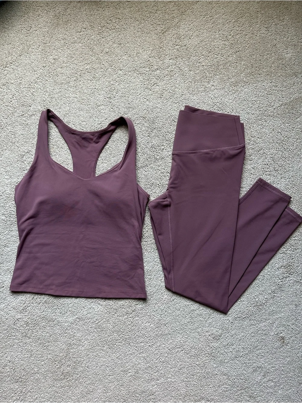 Fabletics Mushroom Mauve Ribbed High-Waist Legging & Built-in Bra Tank Set